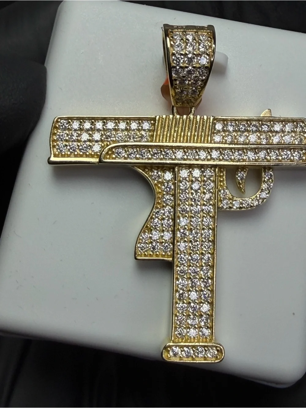 18kt European Gold Vermeil Over 925 Sterling Silver Moissanite Pave Gun Pendant